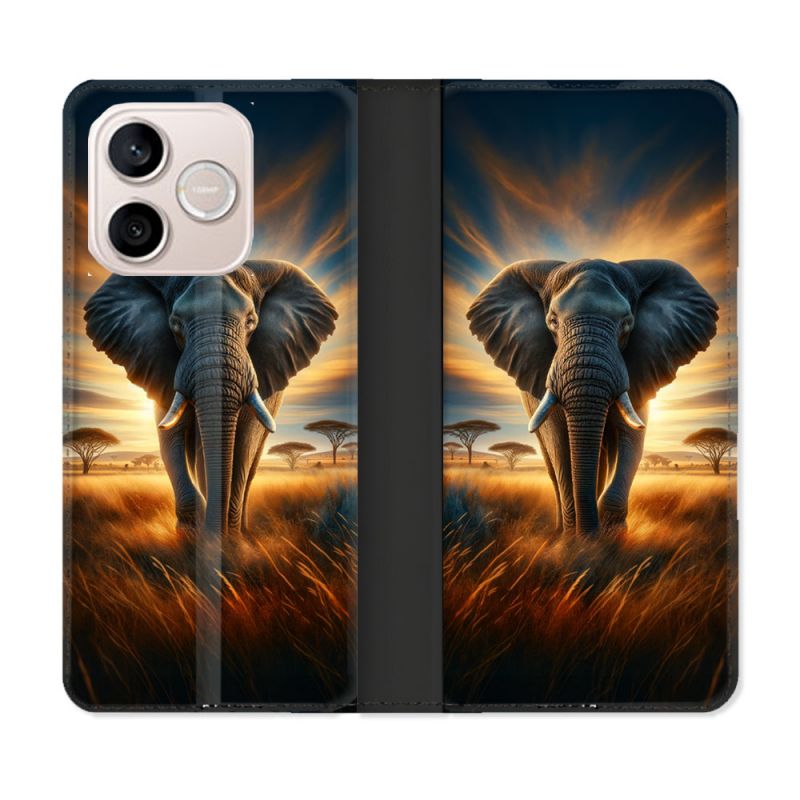 Housse Cuir Portefeuille Pour Honor 600 Lite 5G Animal Elephant Savane