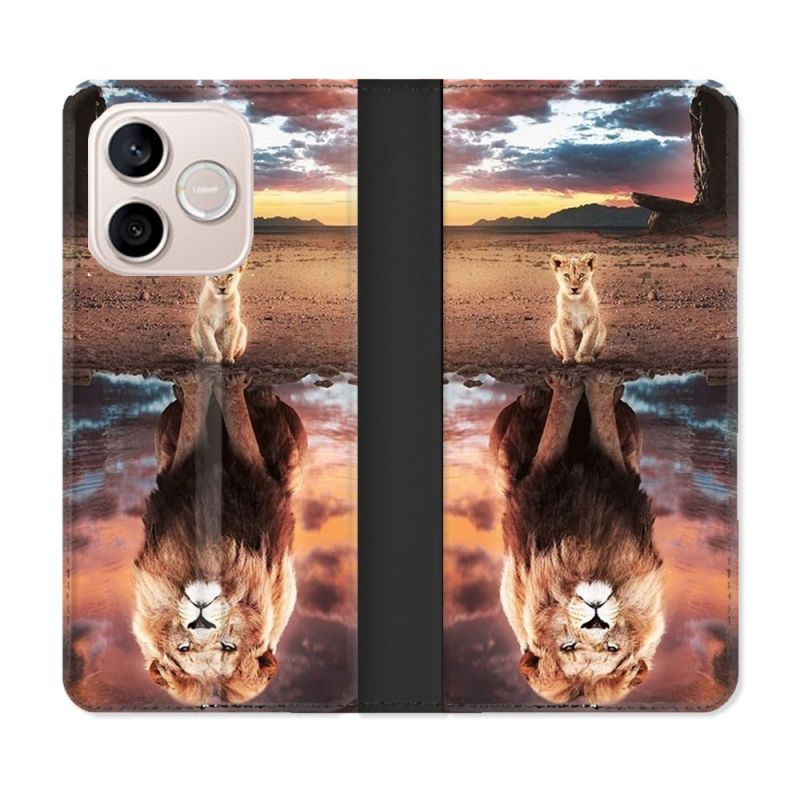 Housse Cuir Portefeuille Pour Honor 600 Lite 5G Animal Lion Reflet