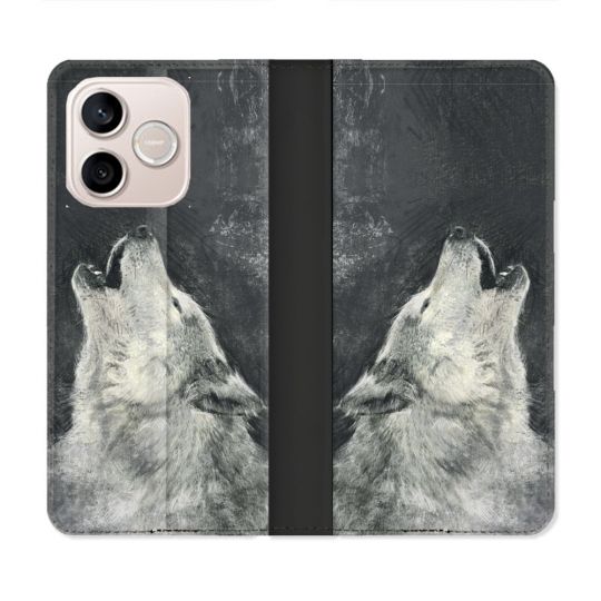 Housse Cuir Portefeuille Pour Honor 600 Lite 5G Animal Loup Hurlement