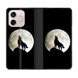 Housse Cuir Portefeuille Pour Honor 600 Lite 5G Animal Loup Noir