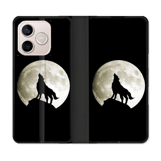 Housse Cuir Portefeuille Pour Honor 600 Lite 5G Animal Loup Noir