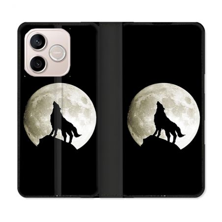 Housse Cuir Portefeuille Pour Honor 600 Lite 5G Animal Loup Noir