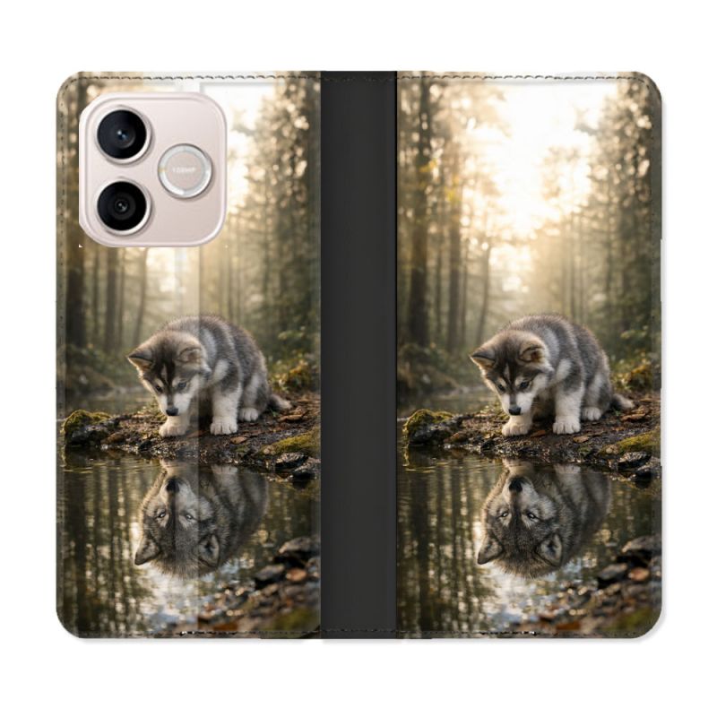 Housse Cuir Portefeuille Pour Honor 600 Lite 5G Animal Loup Reflet