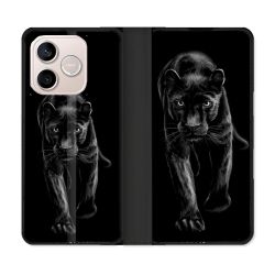 Housse Cuir Portefeuille Pour Honor 600 Lite 5G Animal Panthère Noire