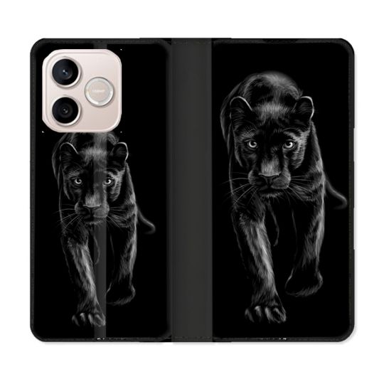 Housse Cuir Portefeuille Pour Honor 600 Lite 5G Animal Panthère Noire