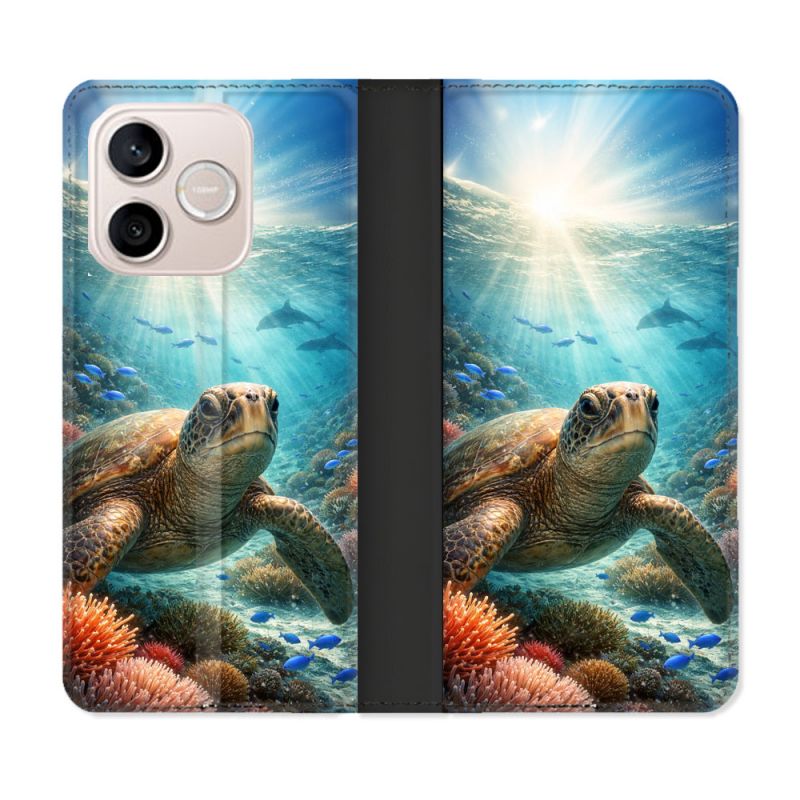 Housse Cuir Portefeuille Pour Honor 600 Lite 5G Animal Tortue Marine