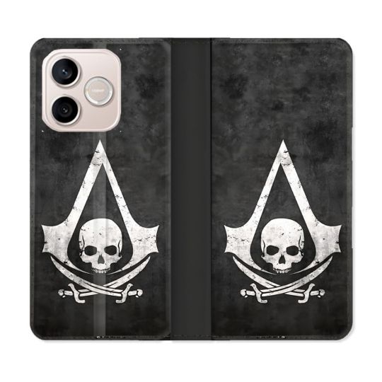 Housse Cuir Portefeuille Pour Honor 600 Lite 5G Assassin Creed Tete Mort