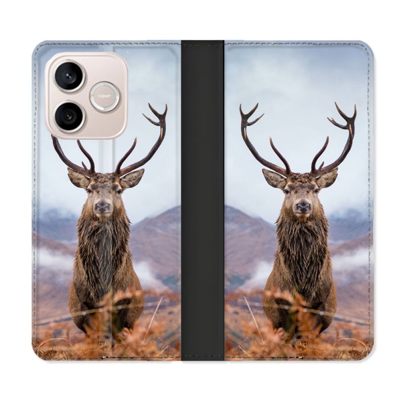 Housse Cuir Portefeuille Pour Honor 600 Lite 5G Chasse Chevreuil Montagne
