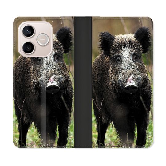 Housse Cuir Portefeuille Pour Honor 600 Lite 5G Chasse Sanglier bois