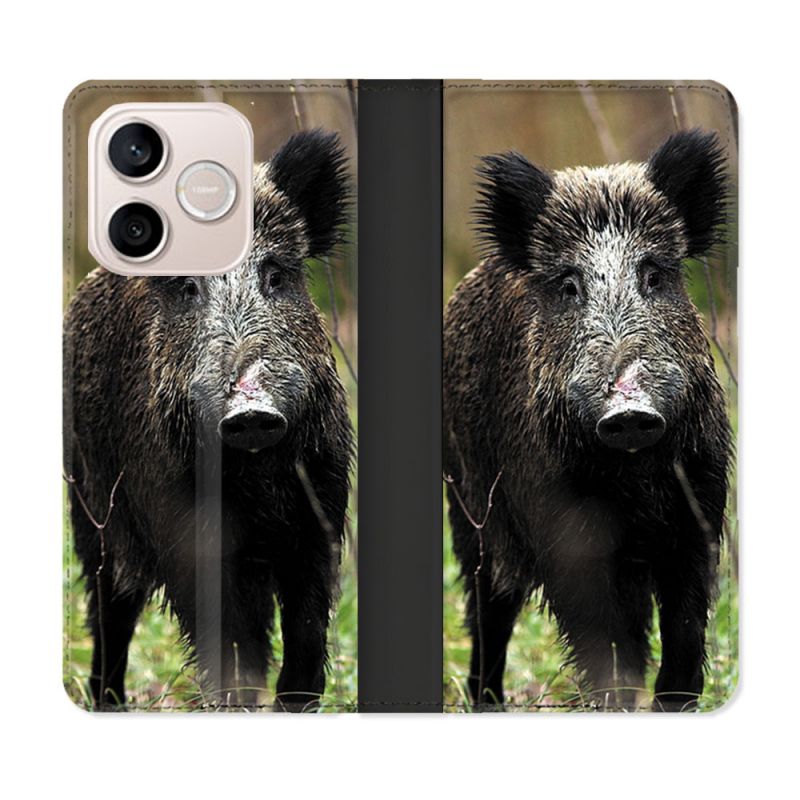 Housse Cuir Portefeuille Pour Honor 600 Lite 5G Chasse Sanglier bois