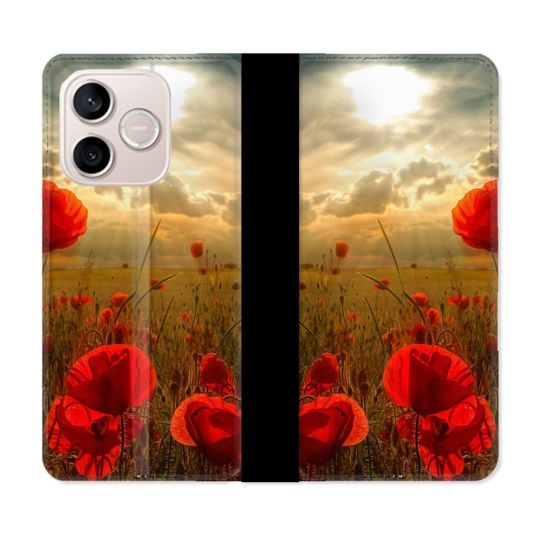 Housse Cuir Portefeuille Pour Honor 600 Lite 5G Fleur Coquelicot