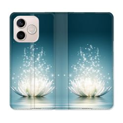 Housse Cuir Portefeuille Pour Honor 600 Lite 5G Fleur Lotus Blanc