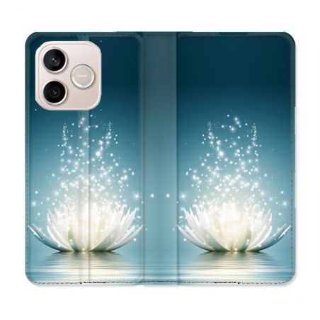 Housse Cuir Portefeuille Pour Honor 600 Lite 5G Fleur Lotus Blanc