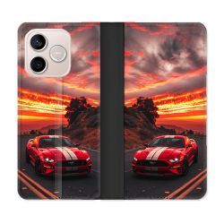 Housse Cuir Portefeuille Pour Honor 600 Lite 5G Ford Mustang GT500 Rouge