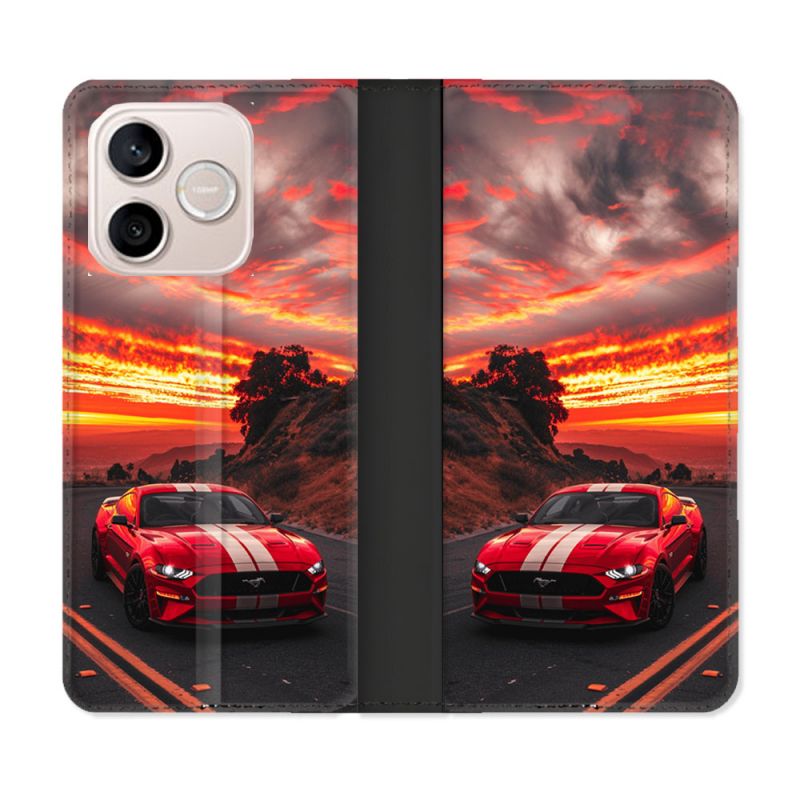 Housse Cuir Portefeuille Pour Honor 600 Lite 5G Ford Mustang GT500 Rouge