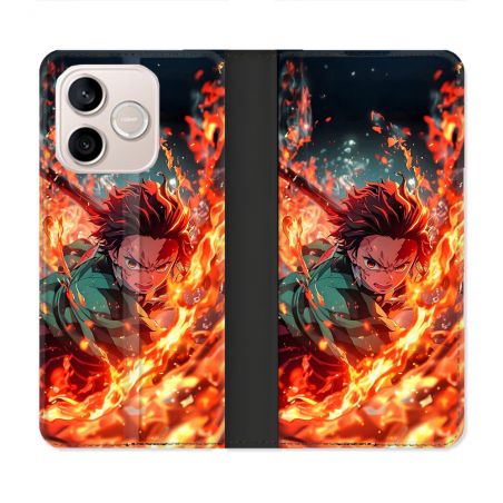 Housse Cuir Portefeuille Pour Honor 600 Lite 5G Manga Demon Slayer Tanjiro Feu