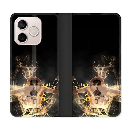 Housse Cuir Portefeuille Pour Honor 600 Lite 5G Manga One Piece Ace Noir