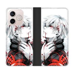 Housse Cuir Portefeuille Pour Honor 600 Lite 5G Manga Tokyo Ghoul Kaneki Blanc