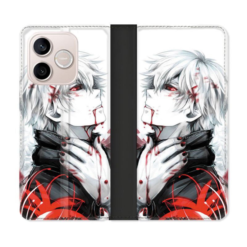 Housse Cuir Portefeuille Pour Honor 600 Lite 5G Manga Tokyo Ghoul Kaneki Blanc
