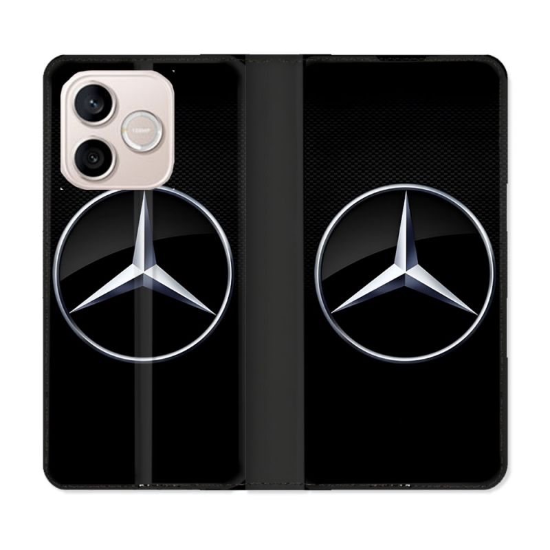 Housse Cuir Portefeuille Pour Honor 600 Lite 5G Mercedes Carbone