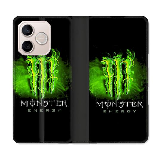 Housse Cuir Portefeuille Pour Honor 600 Lite 5G Monster Energy Vert