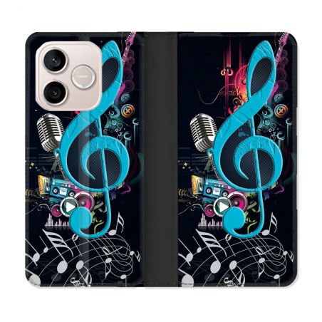 Housse Cuir Portefeuille Pour Honor 600 Lite 5G Musique Cle Sol Bleu