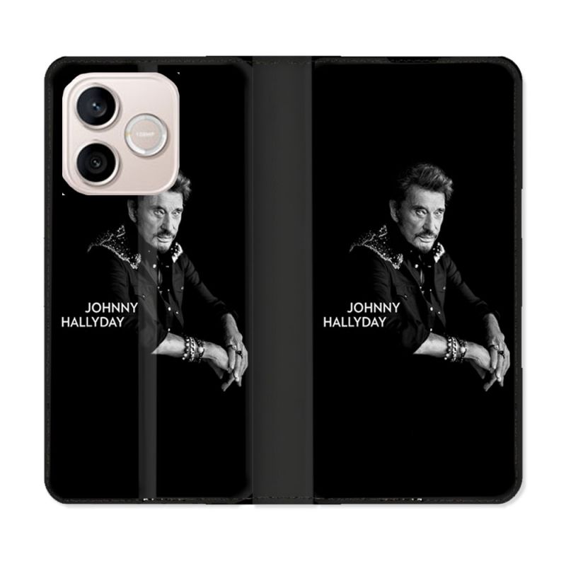 Housse Cuir Portefeuille Pour Honor 600 Lite 5G Musique Johnny Hallyday Noir
