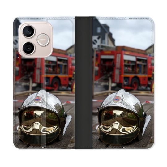 Housse Cuir Portefeuille Pour Honor 600 Lite 5G Pompier Casque Camion