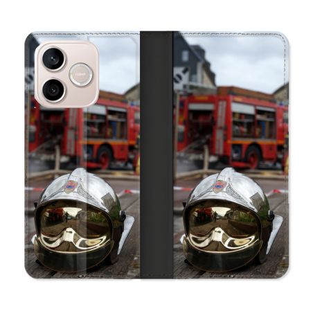 Housse Cuir Portefeuille Pour Honor 600 Lite 5G Pompier Casque Camion