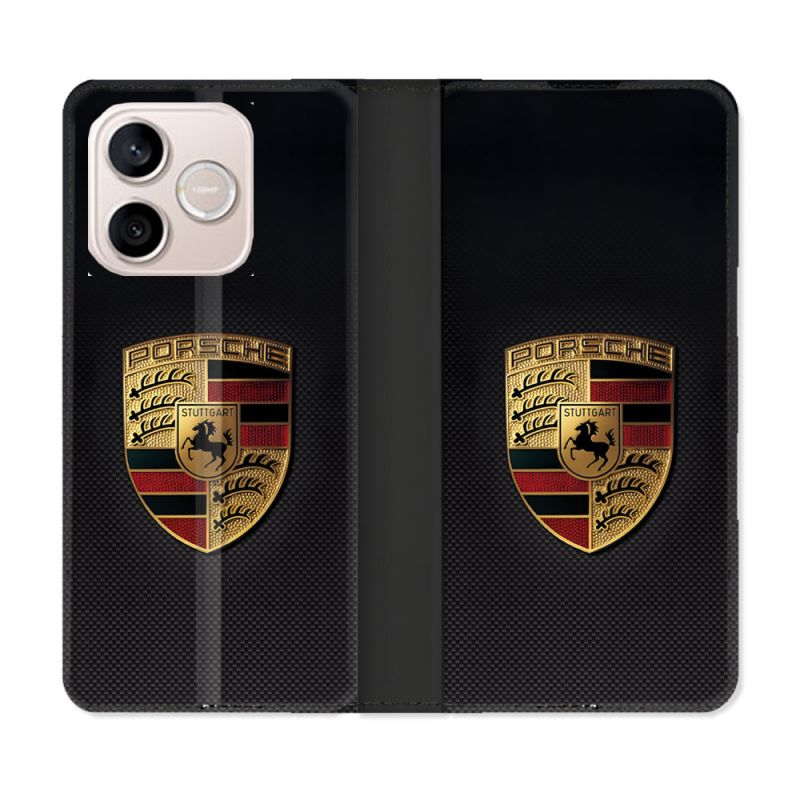 Housse Cuir Portefeuille Pour Honor 600 Lite 5G Porsche Carbone