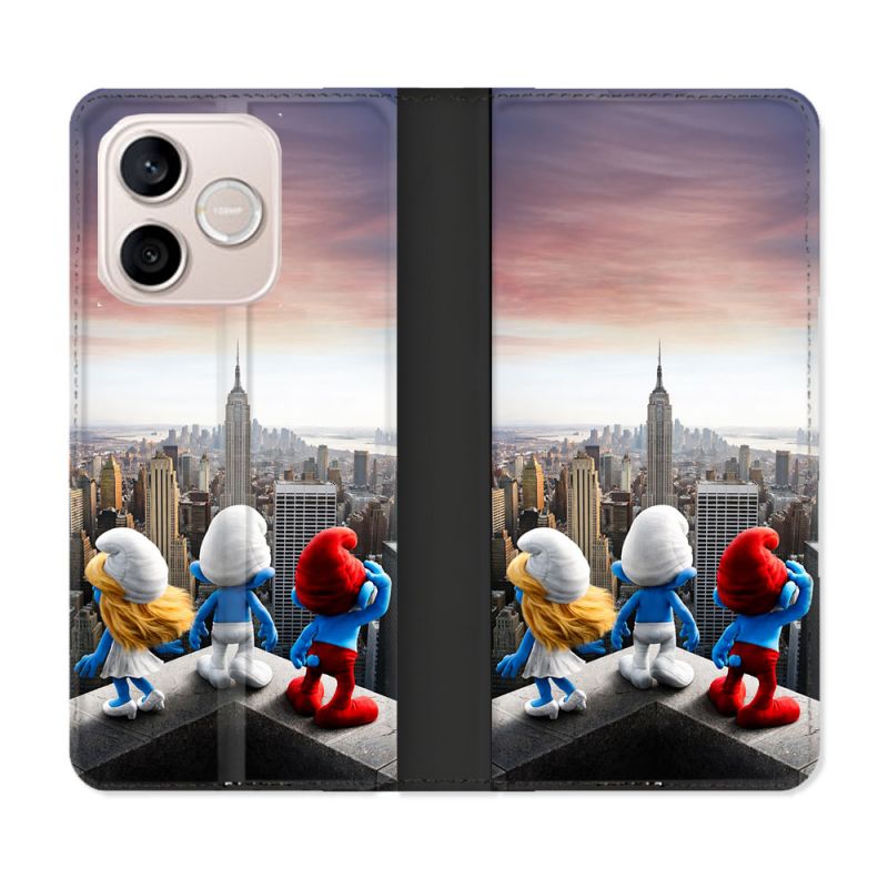 Housse Cuir Portefeuille Pour Honor 600 Lite 5G Schtroumpfs New York