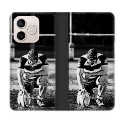 Housse Cuir Portefeuille Pour Honor 600 Lite 5G Sport Rugby Noir Blanc