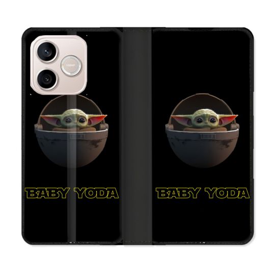 Housse Cuir Portefeuille Pour Honor 600 Lite 5G Star Wars - Yoda bebe noir