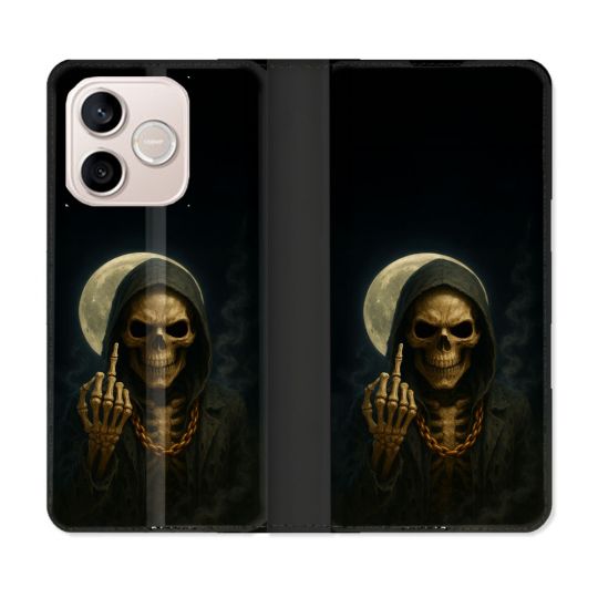 Housse Cuir Portefeuille Pour Honor 600 Lite 5G Tete de Mort Doigt 2026