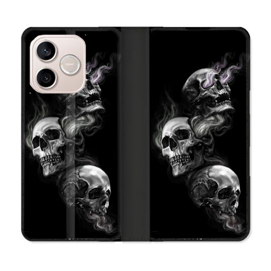 Housse Cuir Portefeuille Pour Honor 600 Lite 5G Tete de Mort Triple