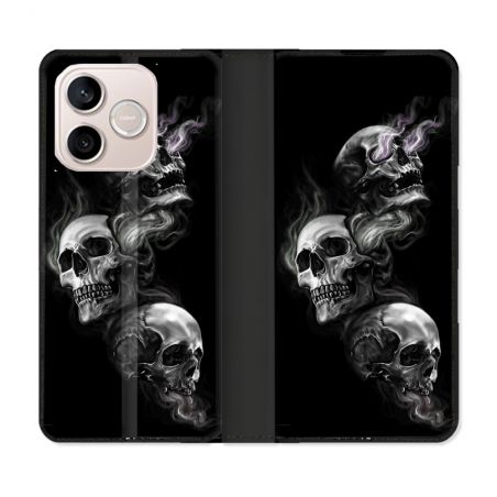 Housse Cuir Portefeuille Pour Honor 600 Lite 5G Tete de Mort Triple