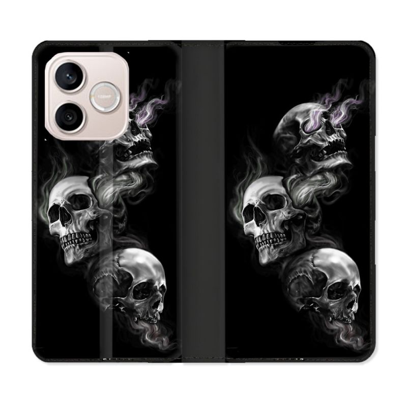 Housse Cuir Portefeuille Pour Honor 600 Lite 5G Tete de Mort Triple
