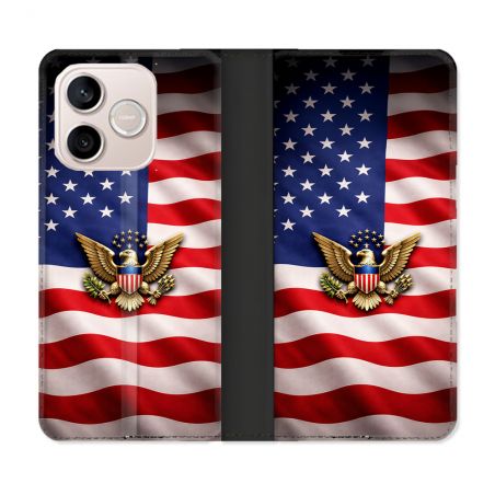 Housse Cuir Portefeuille Pour Honor 600 Lite 5G Voyage Drapeau USA Etats Unis