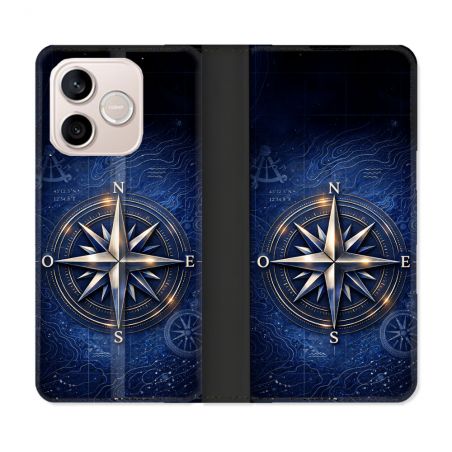 Housse Cuir Portefeuille Pour Honor 600 Lite 5G Voyage Rose des Vents Marine