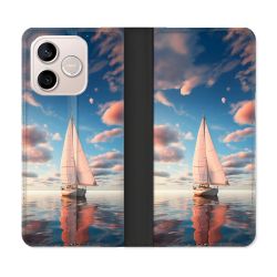 Housse Cuir Portefeuille Pour Honor 600 Lite 5G Voyage Voilier Reflet