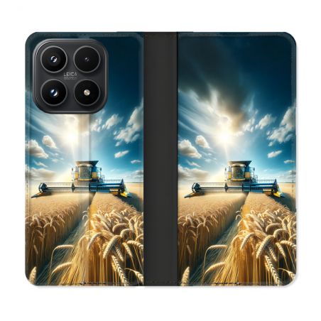 Housse Cuir Portefeuille Pour Xiaomi 17 Agriculture Moissonneuse Blé