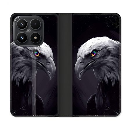 Housse Cuir Portefeuille Pour Xiaomi 17 Animal Aigle Royal Noir