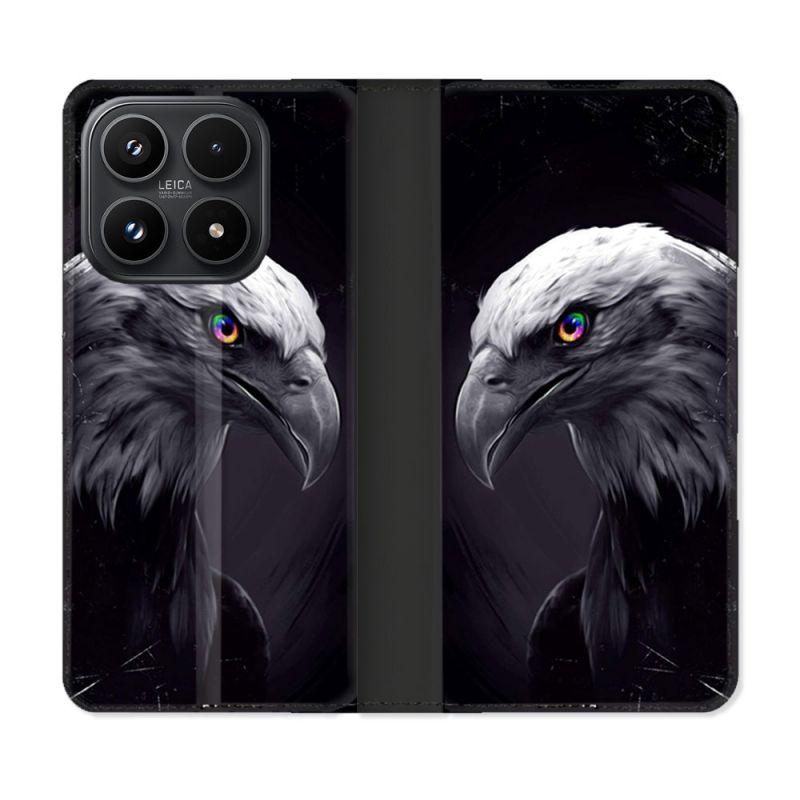 Housse Cuir Portefeuille Pour Xiaomi 17 Animal Aigle Royal Noir