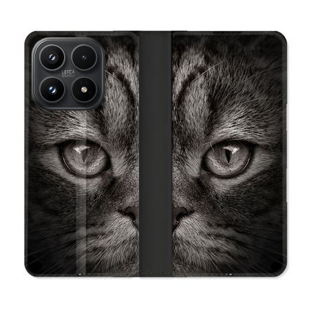 Housse Cuir Portefeuille Pour Xiaomi 17 Animal Chat Gris