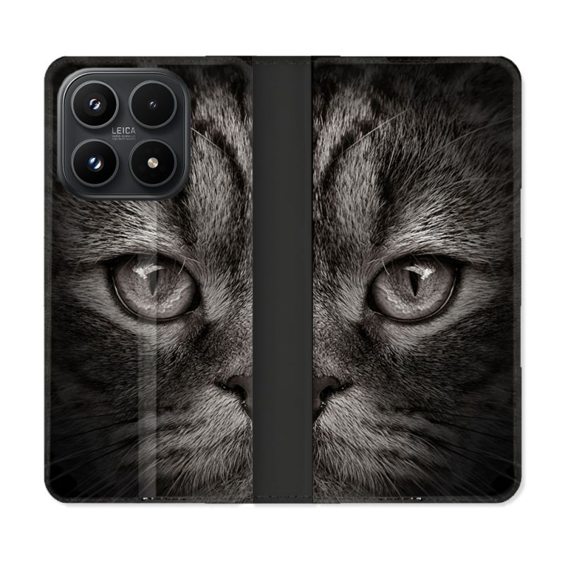 Housse Cuir Portefeuille Pour Xiaomi 17 Animal Chat Gris