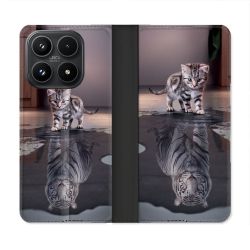 Housse Cuir Portefeuille Pour Xiaomi 17 Animal Chat Reflet