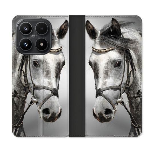 Housse Cuir Portefeuille Pour Xiaomi 17 Animal Cheval Blanc