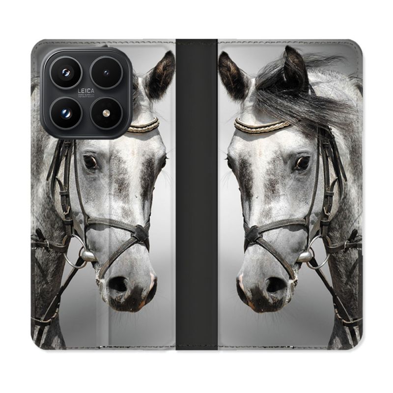 Housse Cuir Portefeuille Pour Xiaomi 17 Animal Cheval Blanc