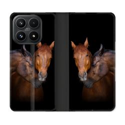 Housse Cuir Portefeuille Pour Xiaomi 17 Animal Cheval Marron