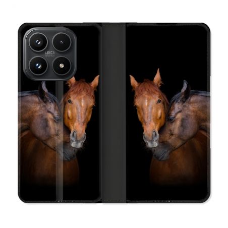 Housse Cuir Portefeuille Pour Xiaomi 17 Animal Cheval Marron